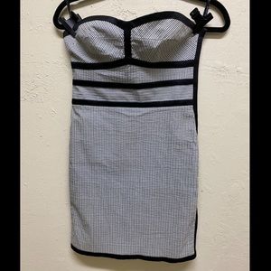 Pin up Bebe pinstripe strapless cocktail dress